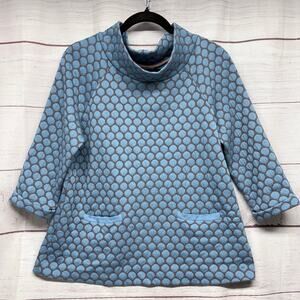 Boden Blue Quilted Jacquard Tunic Top Cowl Neck Mod Circle Pockets US 12